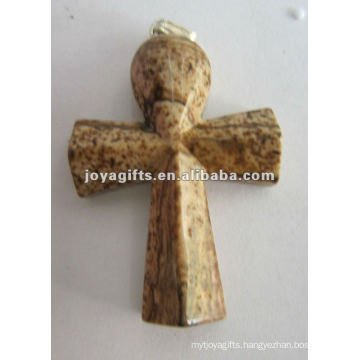 Natural Picture Jasper Stone Cross Pendant